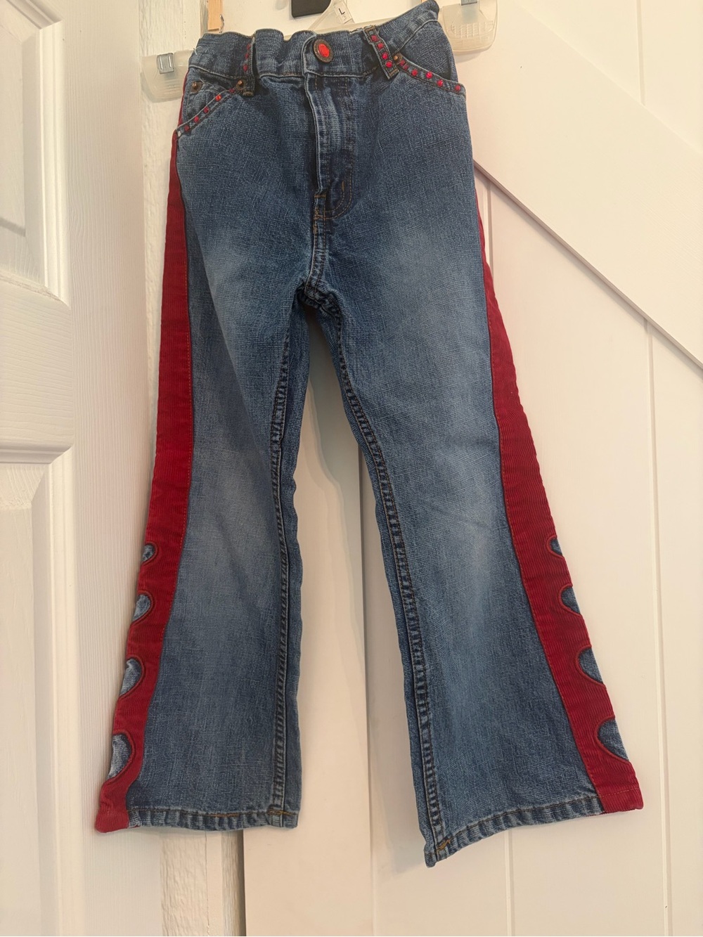 Vintage Squeeze Kids Blue Denim Jeans with Red Corduroy Side Panels